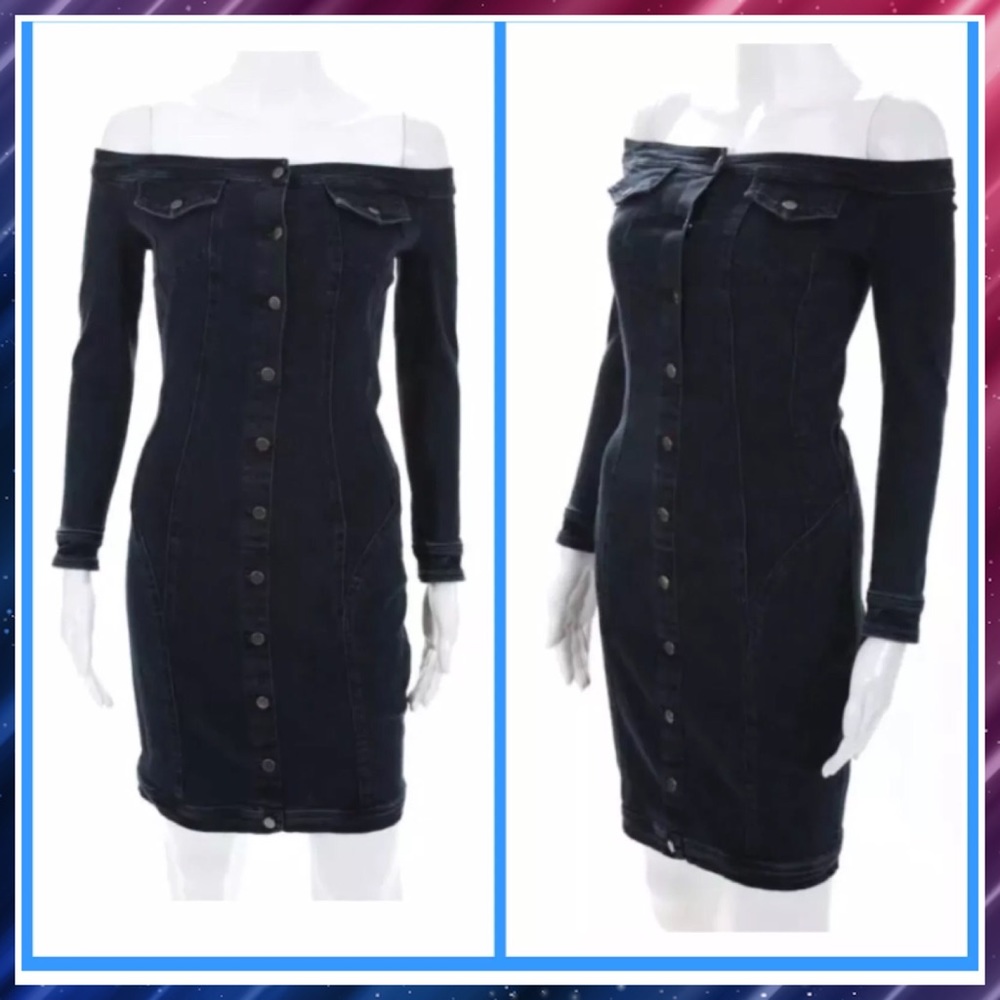 A.L.C Denim Off Shoulders Button Down Dress SZ 2 S - Picture 5 of 8